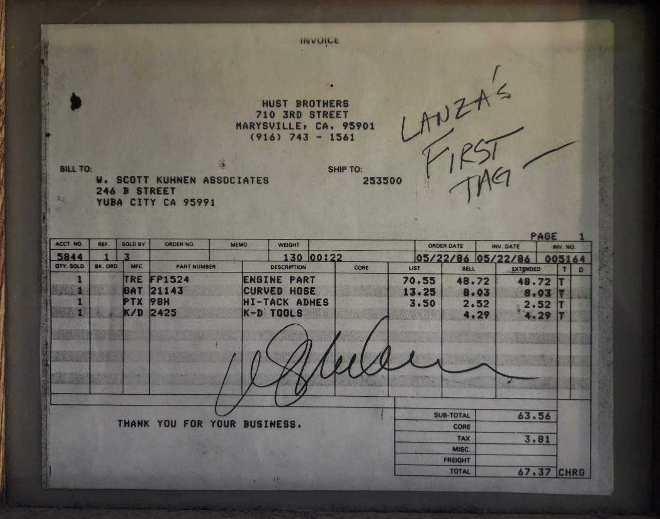 Roy Lanzas first invoice on the company first digital POS system